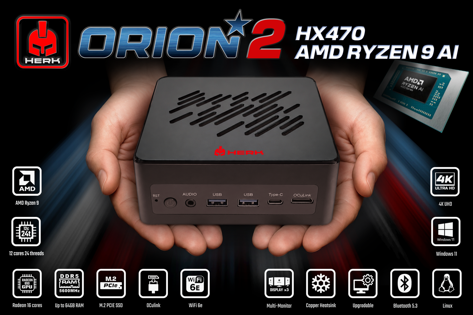 HX470 Mini PC - AMD RYZEN 9 AI HX-470 890m mini Desktop - ORION2-HX470 - x-plus.store