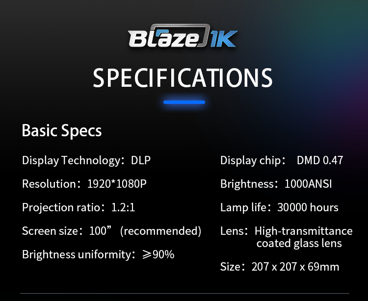 1000 Lumens 100-Inch Android Amlogic T982 Smart Projector - Blaze1K