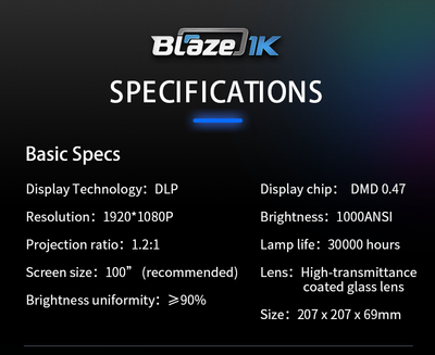 1000 Lumens 100-Inch Android Amlogic T982 Smart Projector - Blaze1K